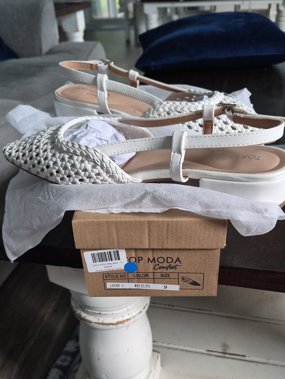 TOP Moda White Woven Slingback Mules Size 9